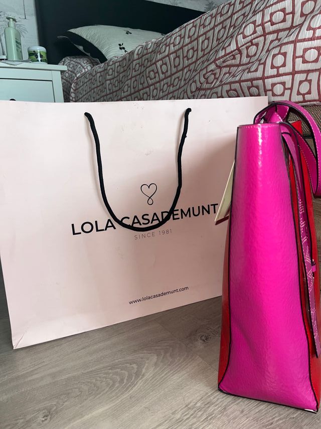 Bolso LOLA CASADEMUNT rojo y rosa NUEVO (