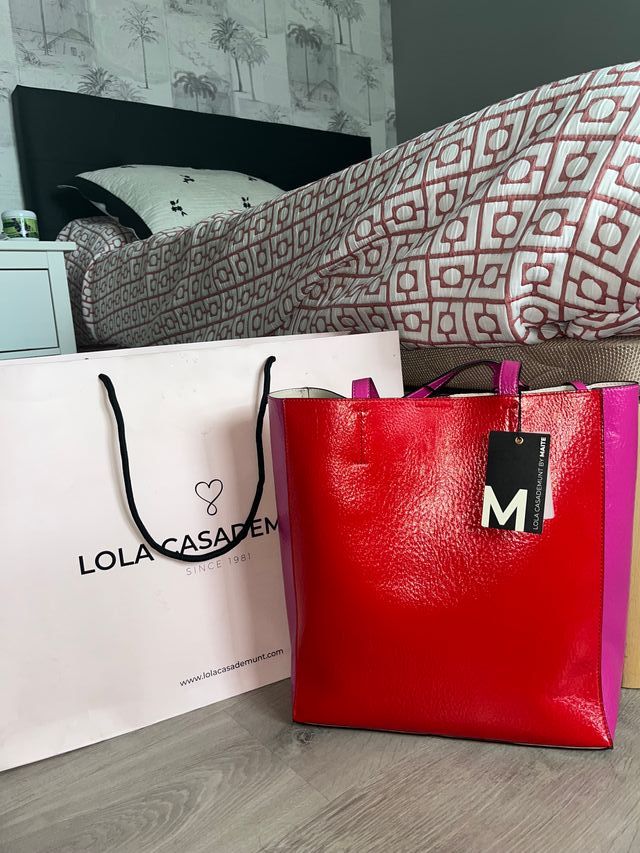 Bolso LOLA CASADEMUNT rojo y rosa NUEVO (