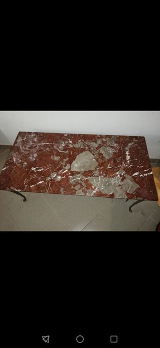 Tavolino in marmo rosso e metallo