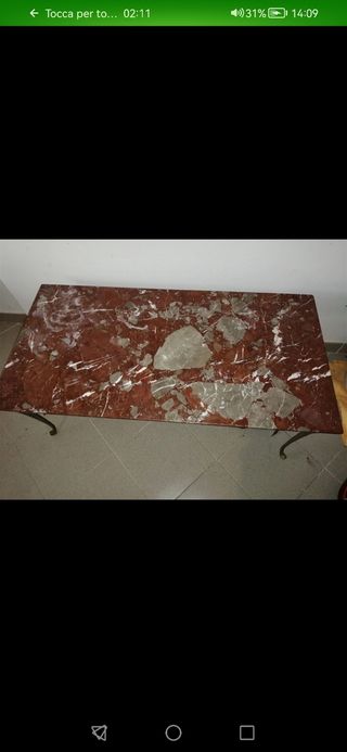 Tavolino in marmo rosso e metallo