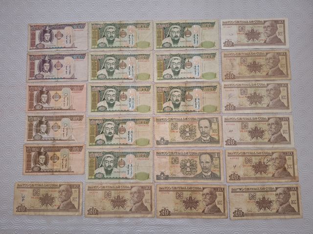 Billetes antiguos: Mongolia & Cuba