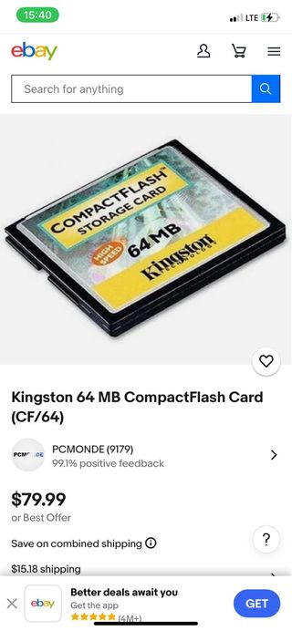 Tarjeta de memoria para camara Kingston 64 mb