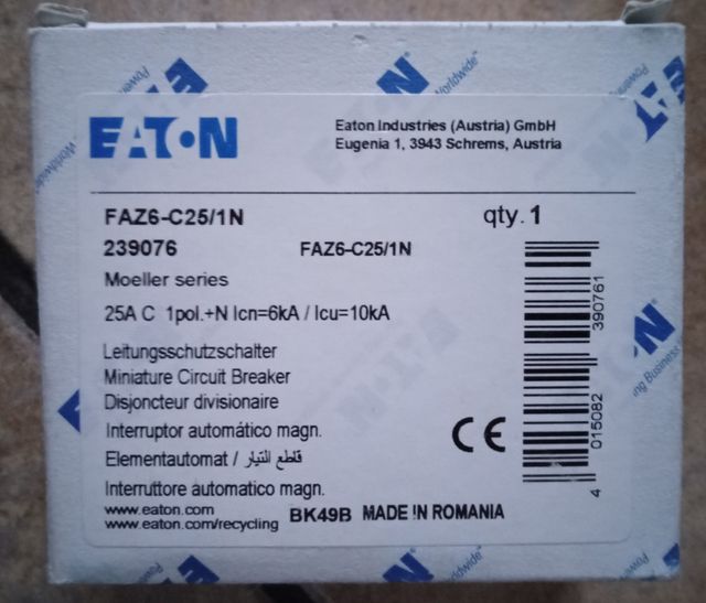 Interruttore Eaton FAZ6-C25/1N 25A