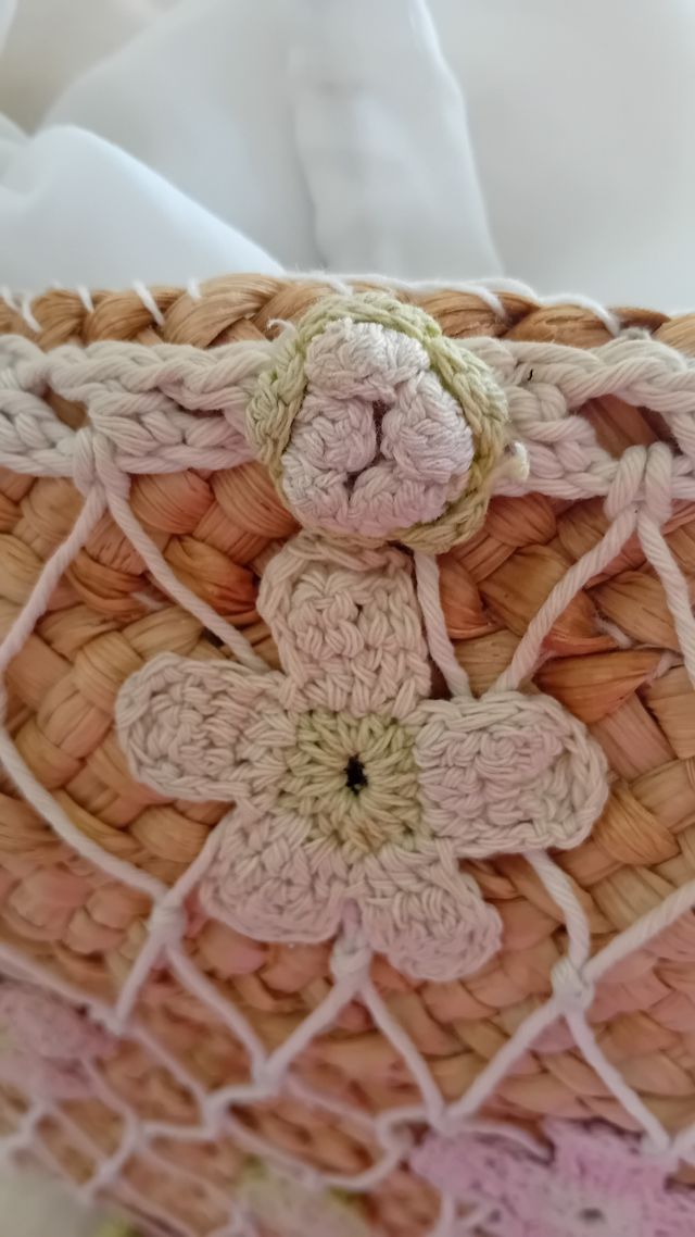 Borsa Paglia Crochet - Beige Rosa