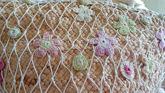 Borsa Paglia Crochet - Beige Rosa
