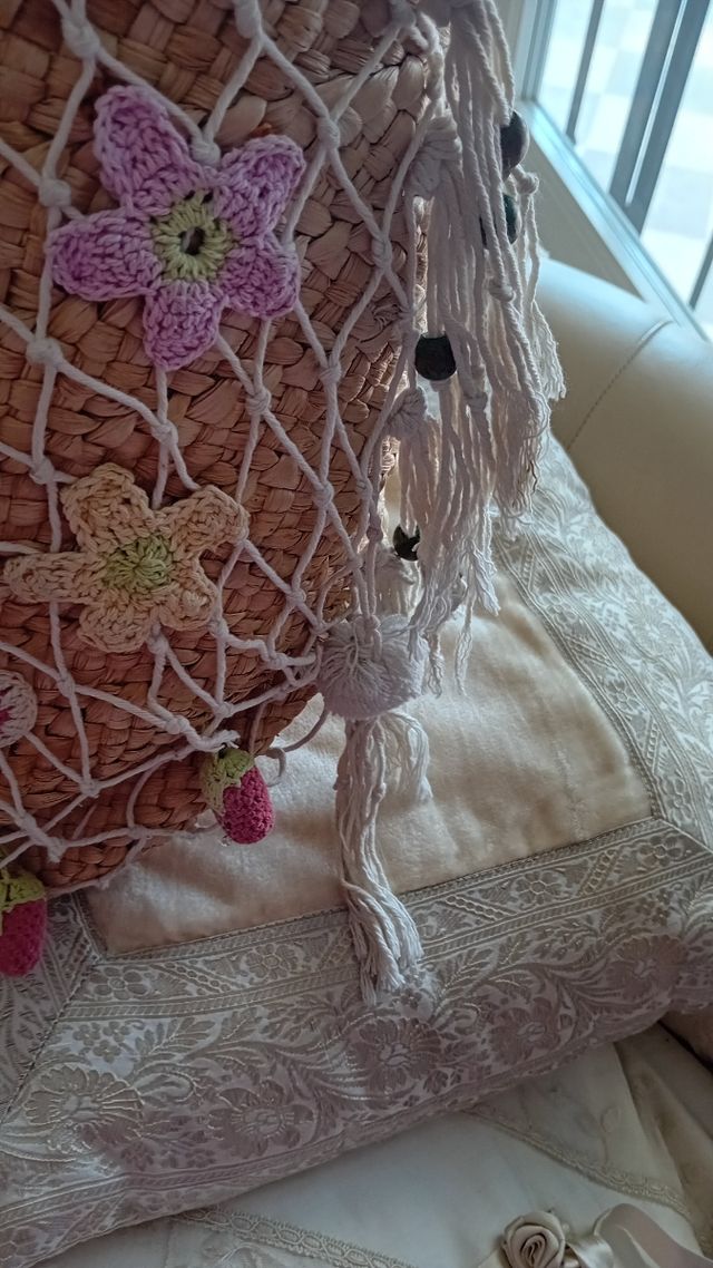 Borsa Paglia Crochet - Beige Rosa