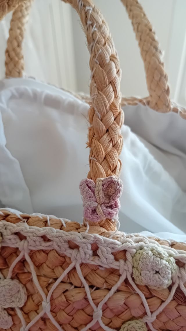 Borsa Paglia Crochet - Beige Rosa