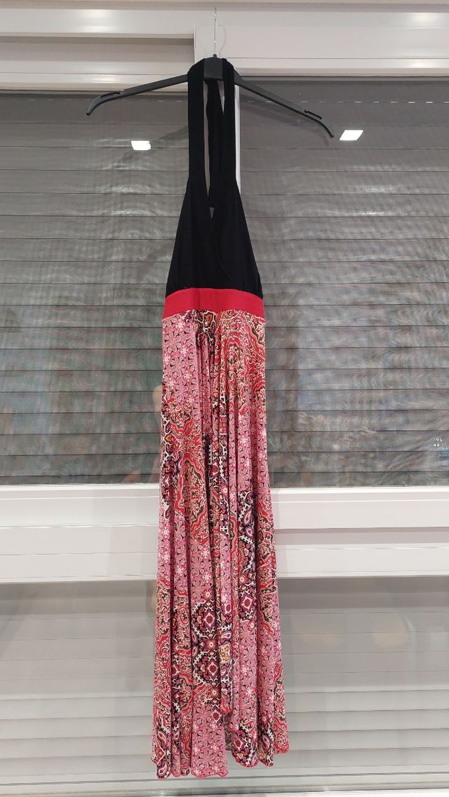 Vestido largo Cache Cache negro y rosa