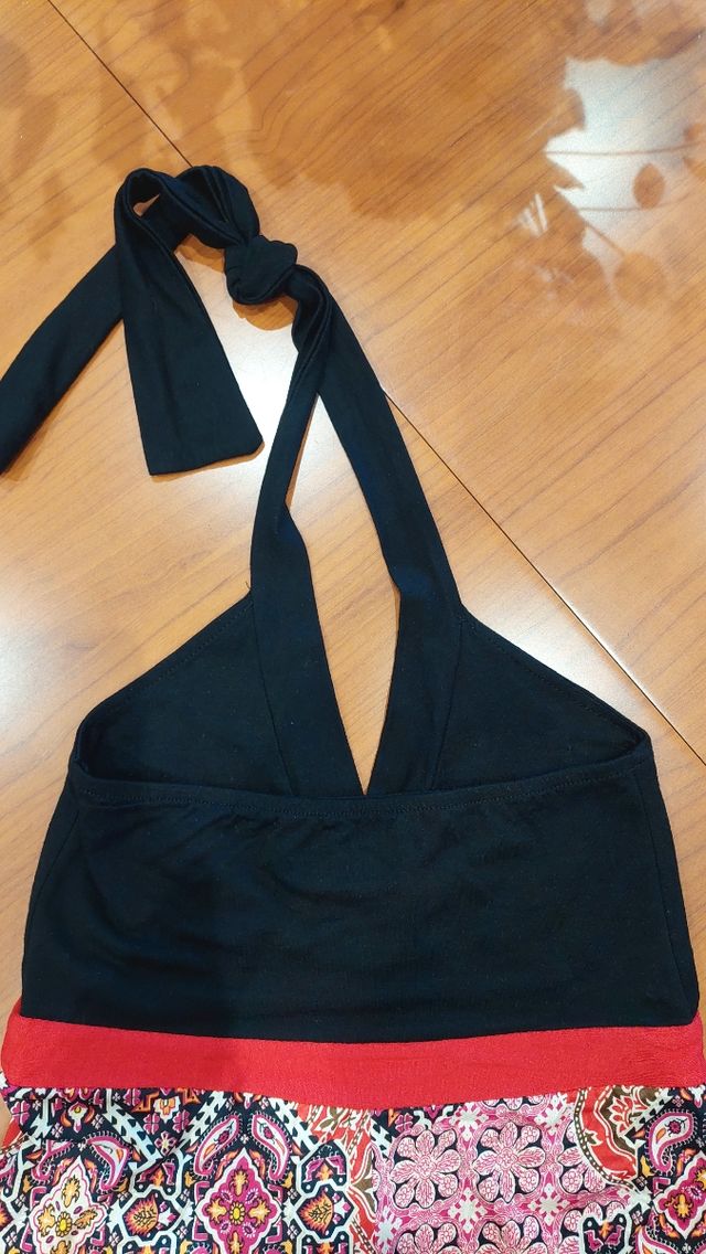 Vestido largo Cache Cache negro y rosa