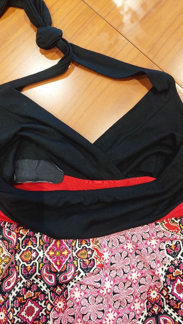 Vestido largo Cache Cache negro y rosa