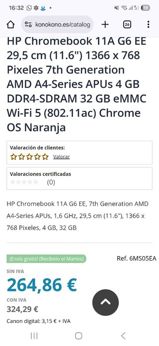 HP Chromebook 11A G6 EE - Amarillo