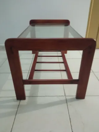 Mesa centro vintage madera cristal