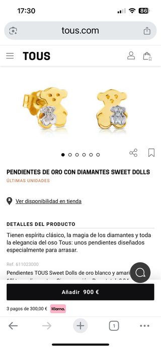 Pendientes Tous oso oro brillantes 0.04ct