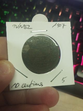 Monedas Túnez: 5 Milimos, 1 Dinar, 10 Centimos