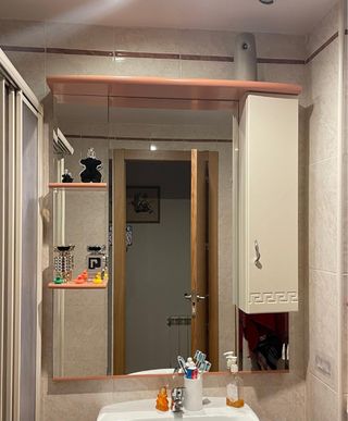 Espejo baño con mueble - Rosa y blanco