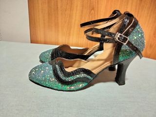 Zapatos baile salón negros y verde agua