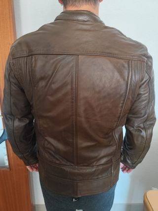 Chaqueta moto piel marrón Overlap hombre 