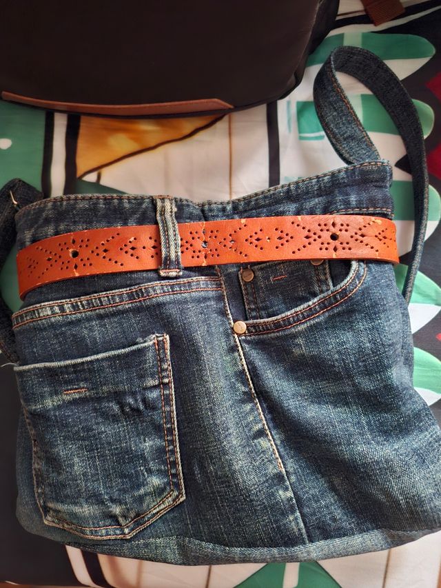 Bolso vaquero marrón y azul