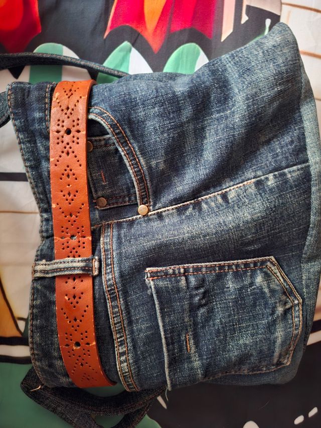 Bolso vaquero marrón y azul