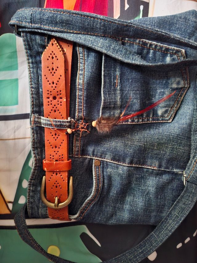 Bolso vaquero marrón y azul