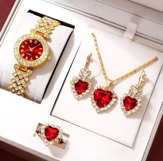 Conjunto Joyas Dorado y Rojo