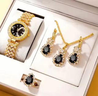 Conjunto Joyas Dorado y Rojo