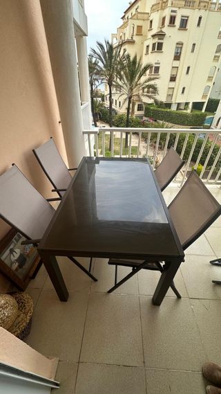 Mesa y 4 sillas jardín - marrón beige