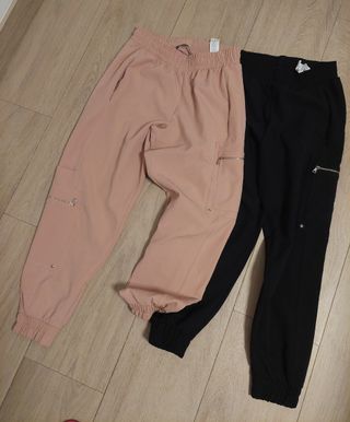 2 Pantalones Cargo Zara S - Negro y Rosa
