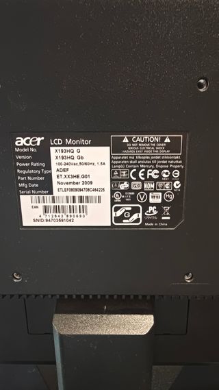 Monitor Acer X193HQ - Negro