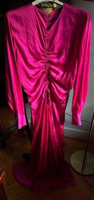 SFERA vestido fucsia raso frunce M