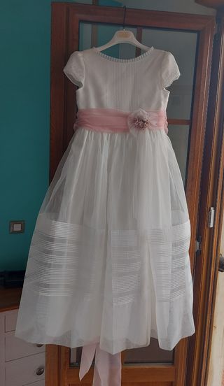 Vestido comunión niña blanco-rosa