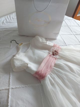 Vestido comunión niña blanco-rosa