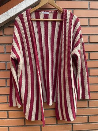 Chaqueta rayas beige-rojo algodón