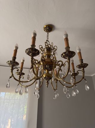 Lampara techo vintage 8 brazos dorada