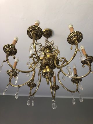 Lampara techo vintage 8 brazos dorada