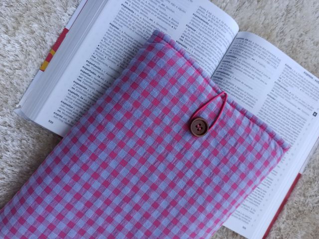 Funda libro vichy rosa-gris