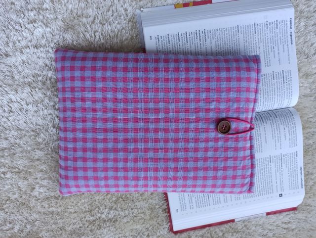 Funda libro vichy rosa-gris