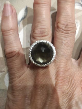 Anillo plata circonitas - piedra negra