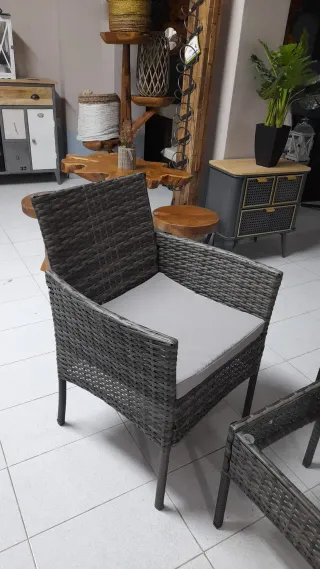 Conjunto jardín exterior gris - mimbre