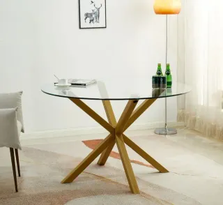 Mesa cristal redonda dorada