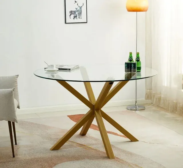 Mesa cristal redonda dorada