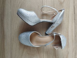 Zapatos fiesta purpurina plata Shein