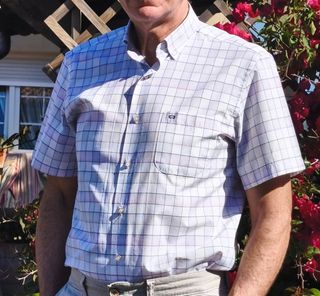 Camisa cuadros hombre, blanca, m corta, C. Córdoba