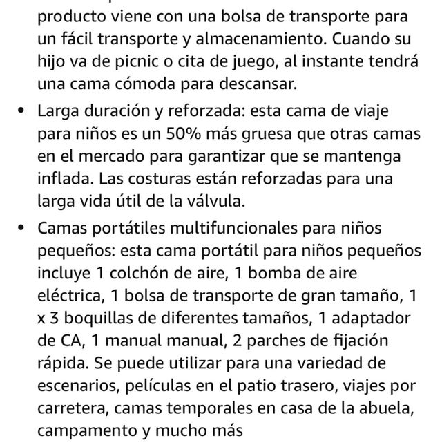 Cama+Colchón niños inflable de viaje + Compresor