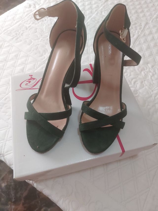 Sandalias tacón verde mujer 37