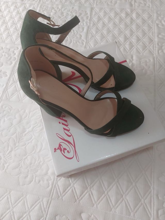 Sandalias tacón verde mujer 37