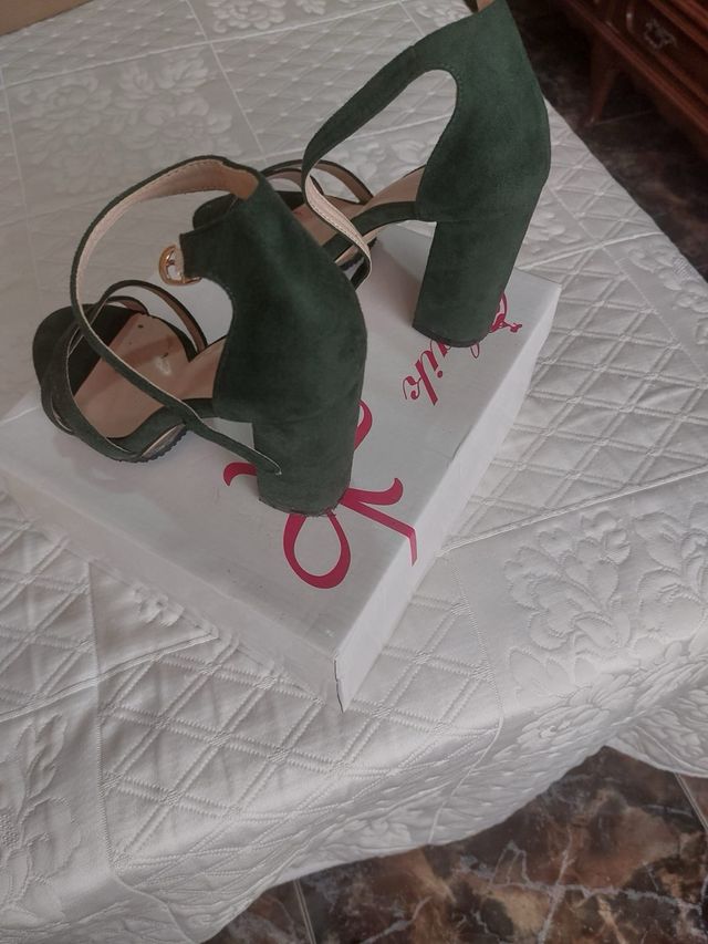 Sandalias tacón verde mujer 37