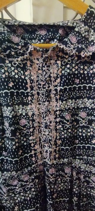 Vestido flores negro y rosa