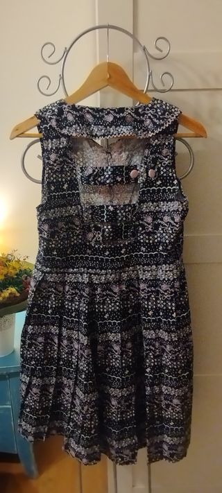 Vestido flores negro y rosa