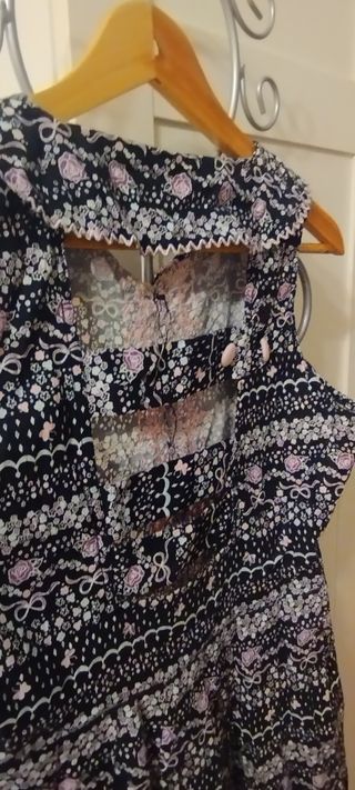 Vestido flores negro y rosa